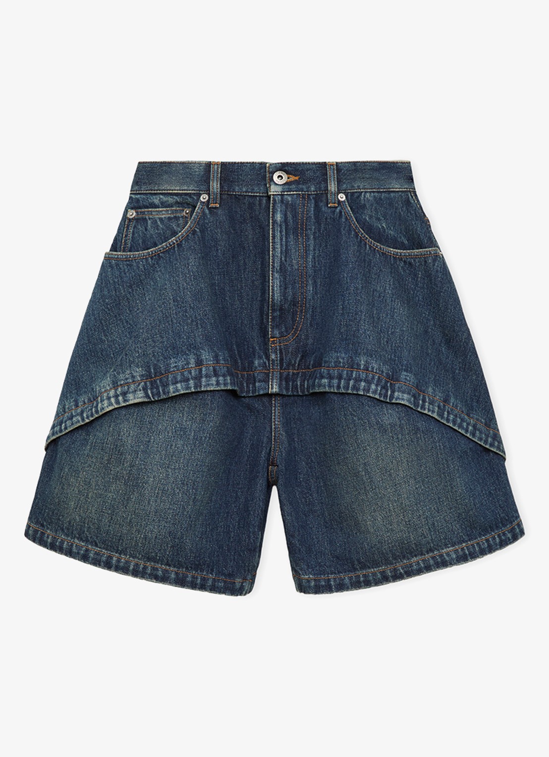 LOEWE High waist wide fit korte broek van denim met donkere wassing - voorkant 4 donkerblauw