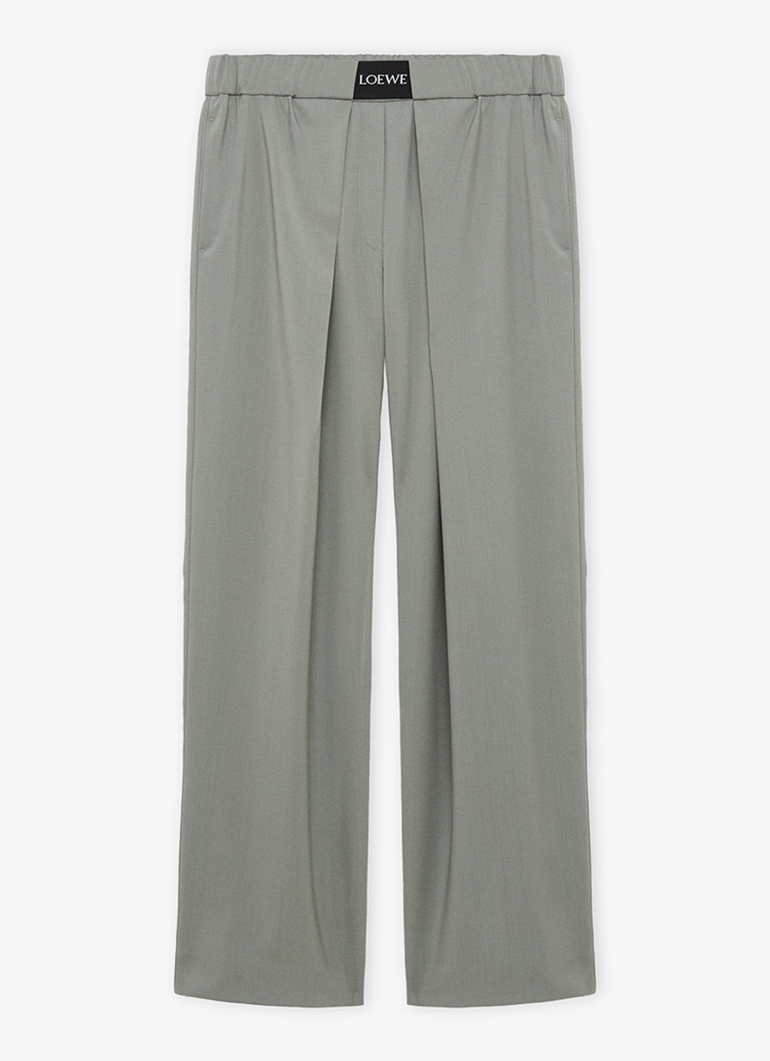 LOEWE High waist wide fit pantalon in wolblend met logo - voorkant 4 grijs