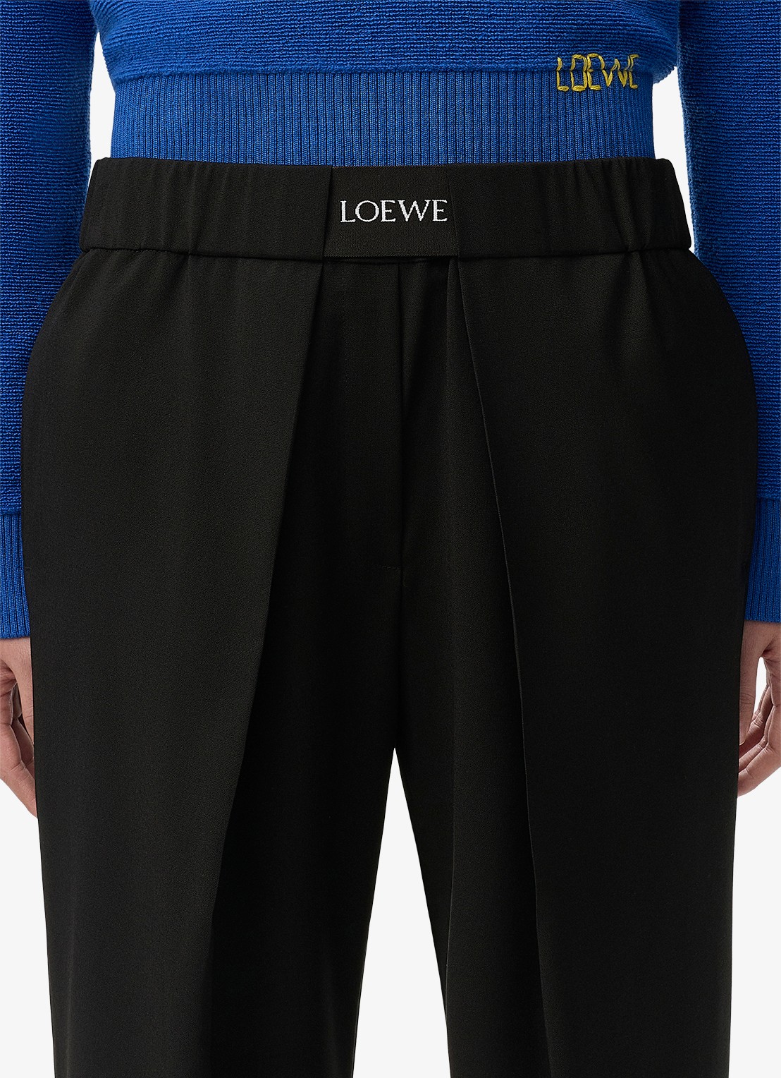 LOEWE High waist wide fit pantalon in wolblend met logo - detail 3 zwart