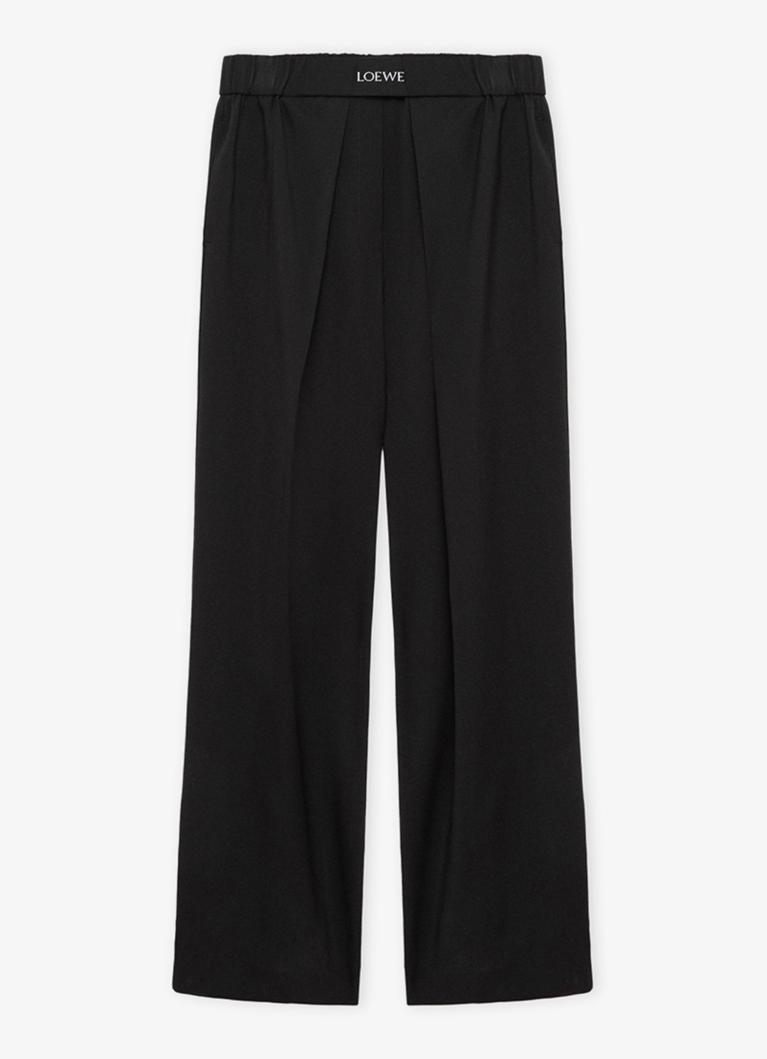 LOEWE High waist wide fit pantalon in wolblend met logo - voorkant 4 zwart