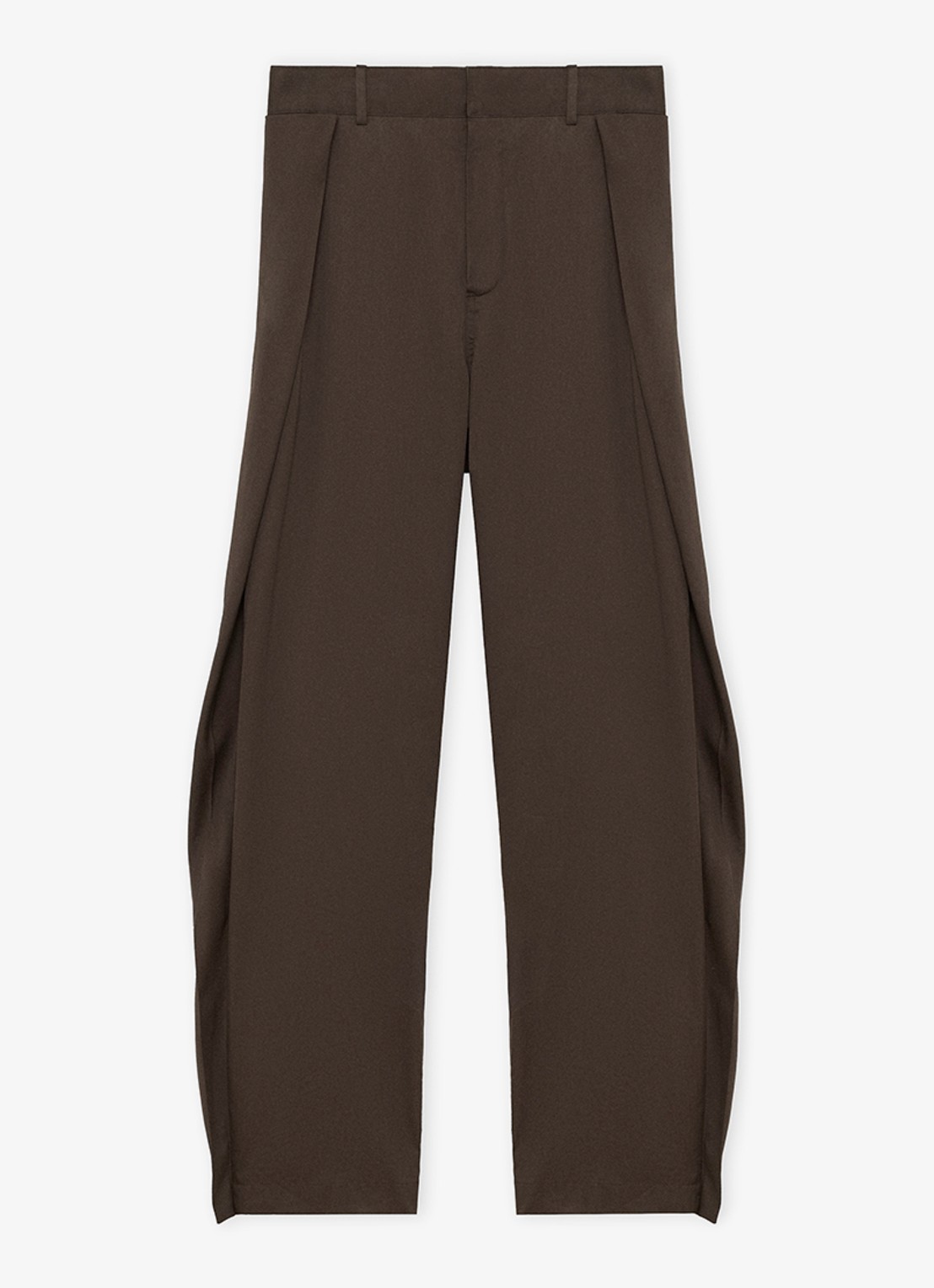 LOEWE High waist wide fit pantalon in zijdeblend met plooidetail - voorkant 2 bruin