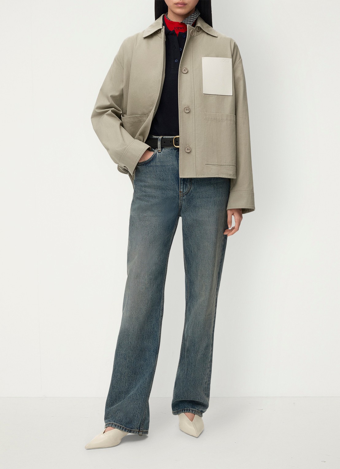 LOEWE Jack met details van kalfsleer en trekkoord - voorkant 2 khaki