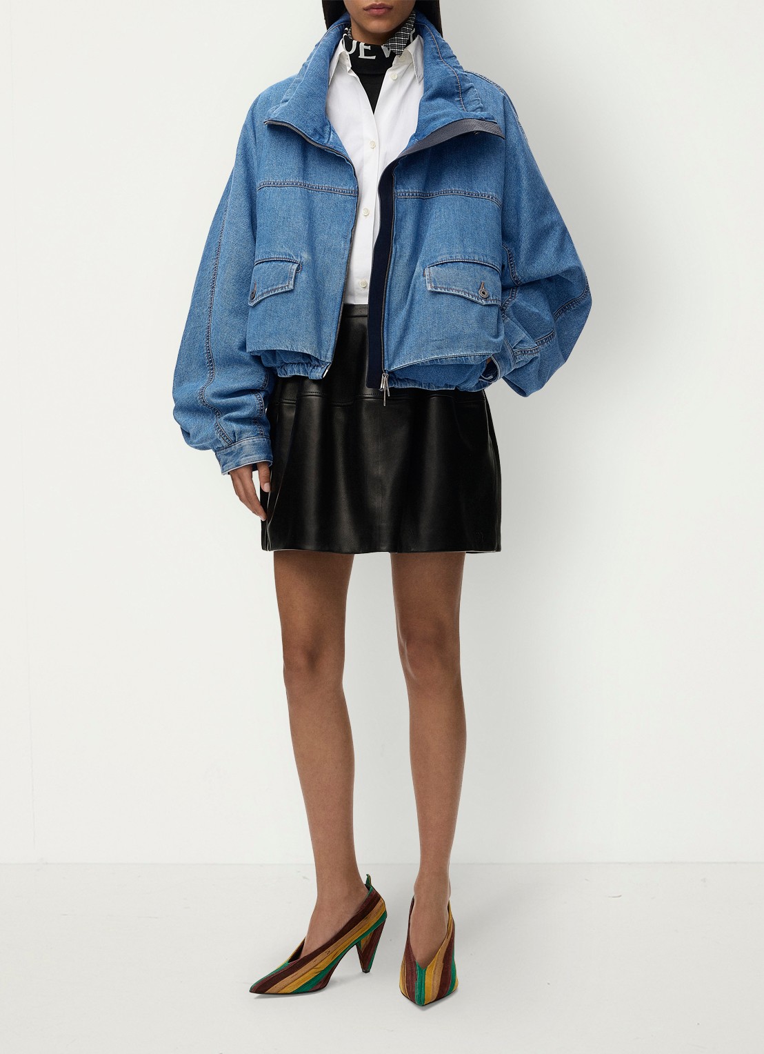 LOEWE Jack van denim met opstaande kraag - voorkant 3 indigo
