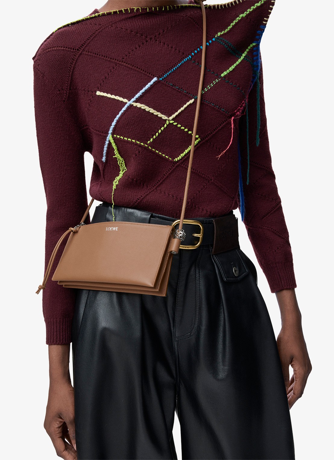 LOEWE Joya crossbodytas van kalfsleer - voorkant 8 camel