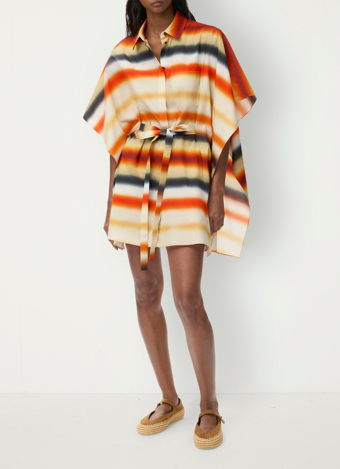 LOEWE Kaftan met streepprint en strikceintuur - voorkant 4 orange