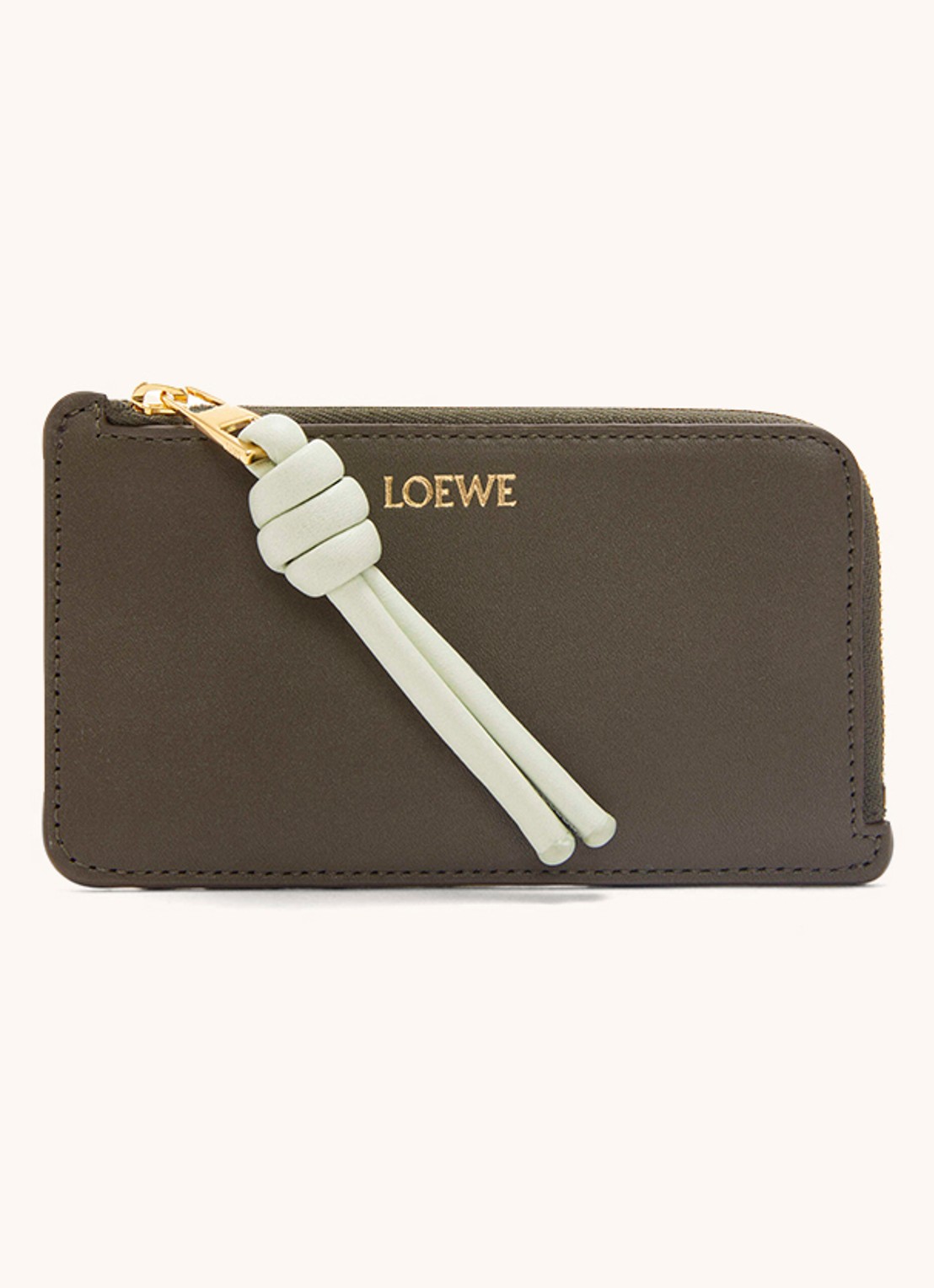 LOEWE Knot pasjeshouder van kalfsleer - voorkant khaki