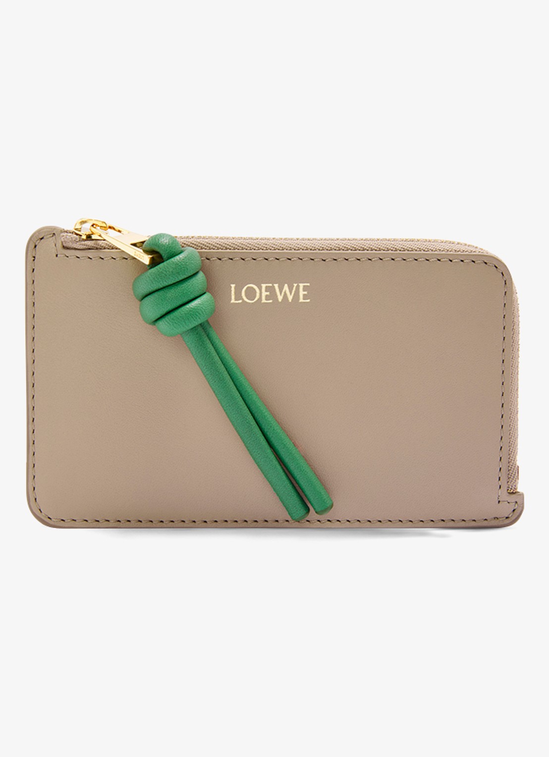 LOEWE Knot pasjeshouder van kalfsleer - voorkant zand