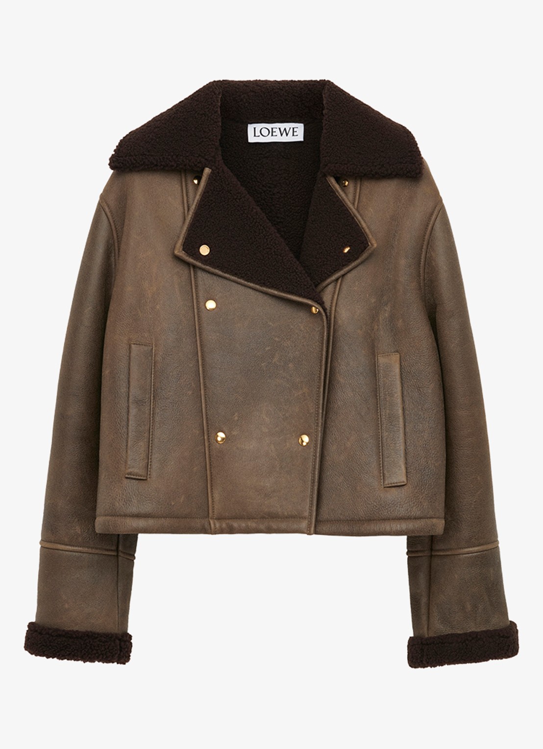LOEWE Lammy coat van lamsleer met steekzakken - voorkant 4 bruin
