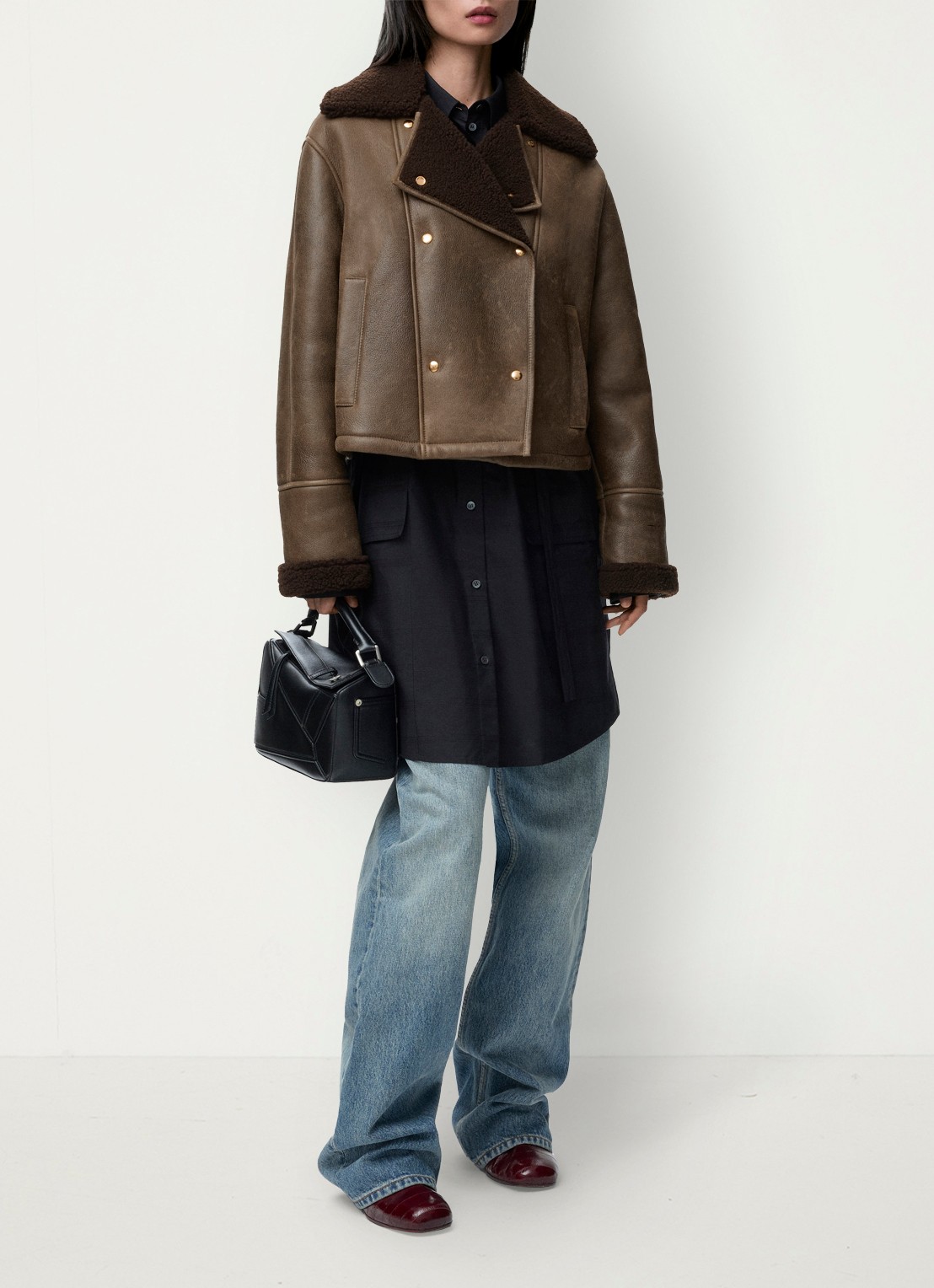 LOEWE Lammy coat van lamsleer met steekzakken - voorkant 5 bruin