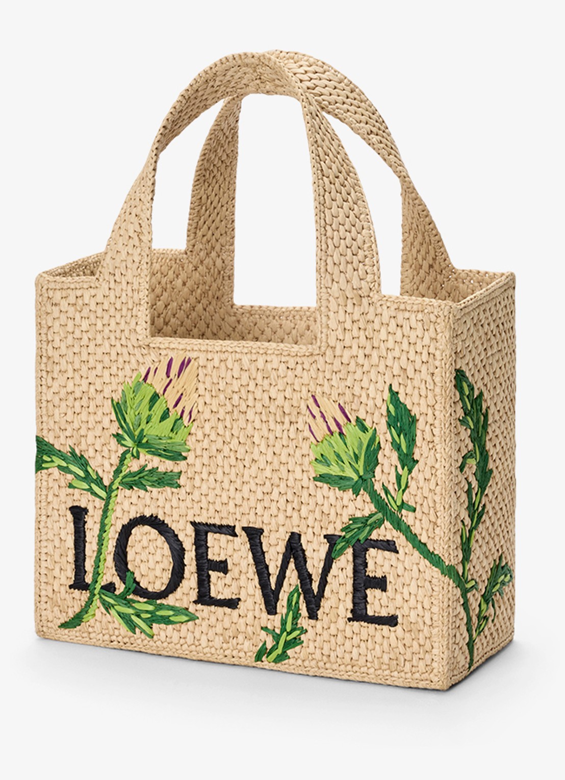 LOEWE Loewe Font Artichoke Small handtas van raffia met logo - voorkant 2 beige