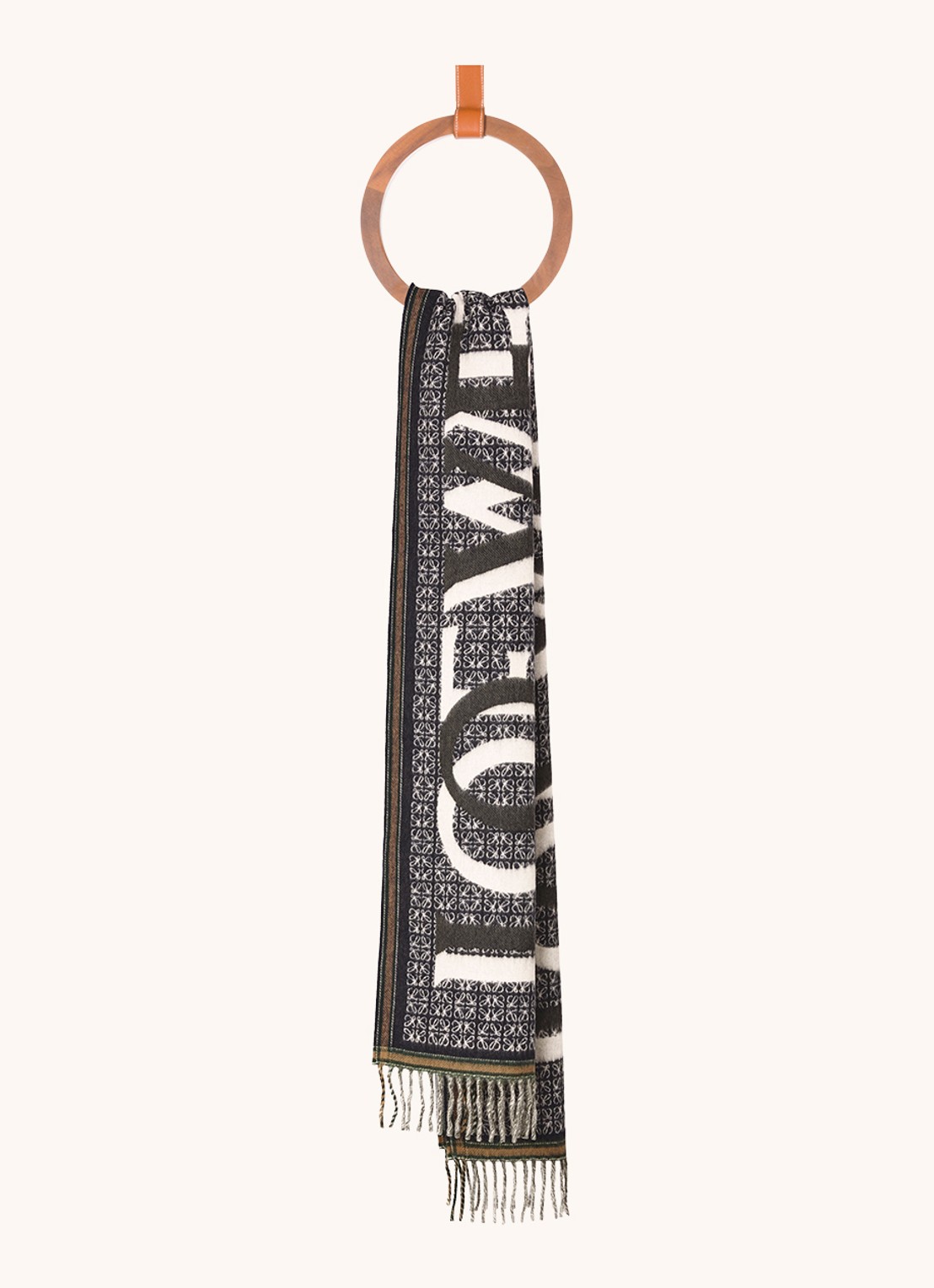 LOEWE Love sjaal in kasjmierblend met logo 180 x 30 cm - voorkant 3 donkerblauw