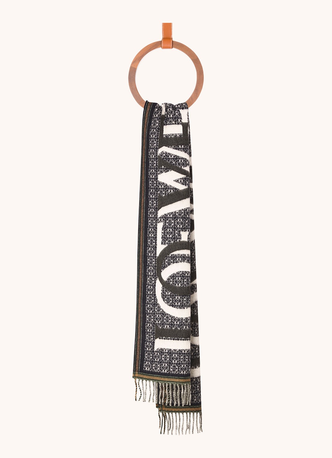 LOEWE Love sjaal in kasjmierblend met logo 180 x 30 cm - voorkant 4 donkerblauw