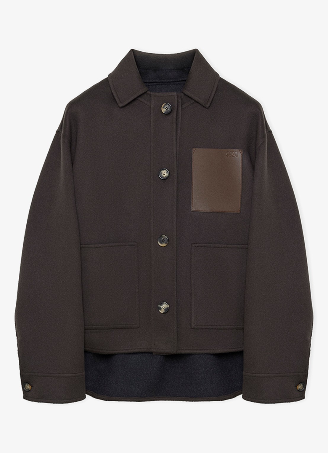LOEWE Mantel in kasjmierblend met detail van leer - voorkant 5 donkerbruin