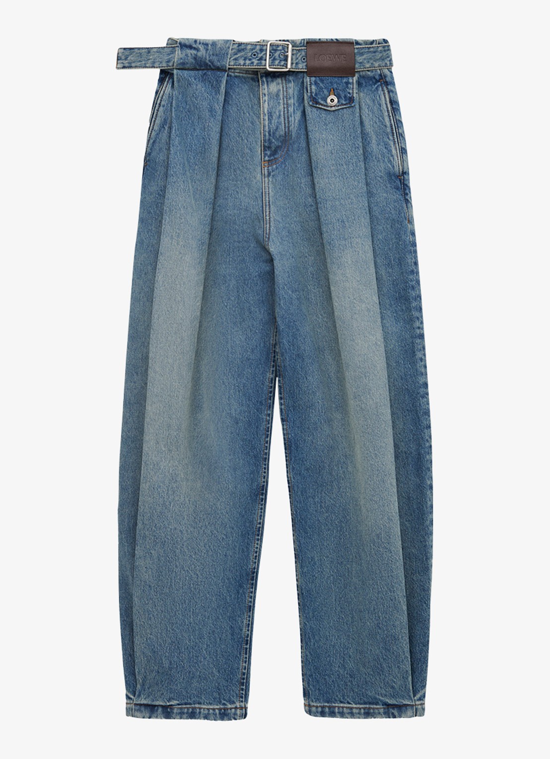 LOEWE Mid waist loose fit jeans met ceintuur - voorkant indigo