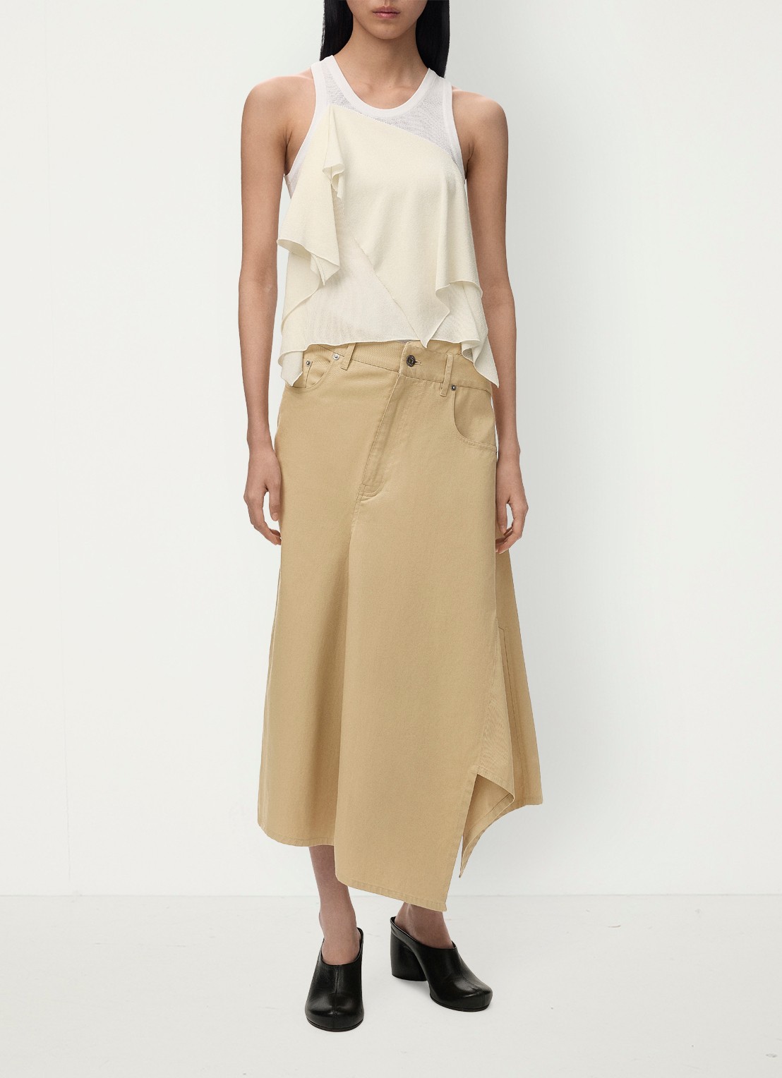 LOEWE Midi rok met asymmetrisch detail - voorkant 2 beige