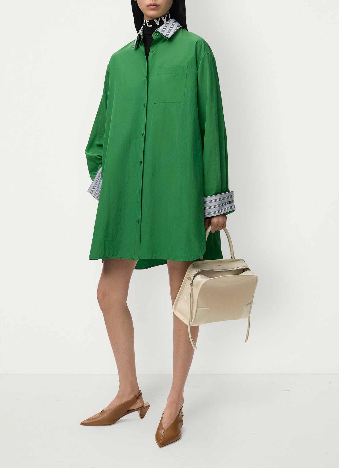 LOEWE Mini blousejurk met streepprint - detail 2 groen