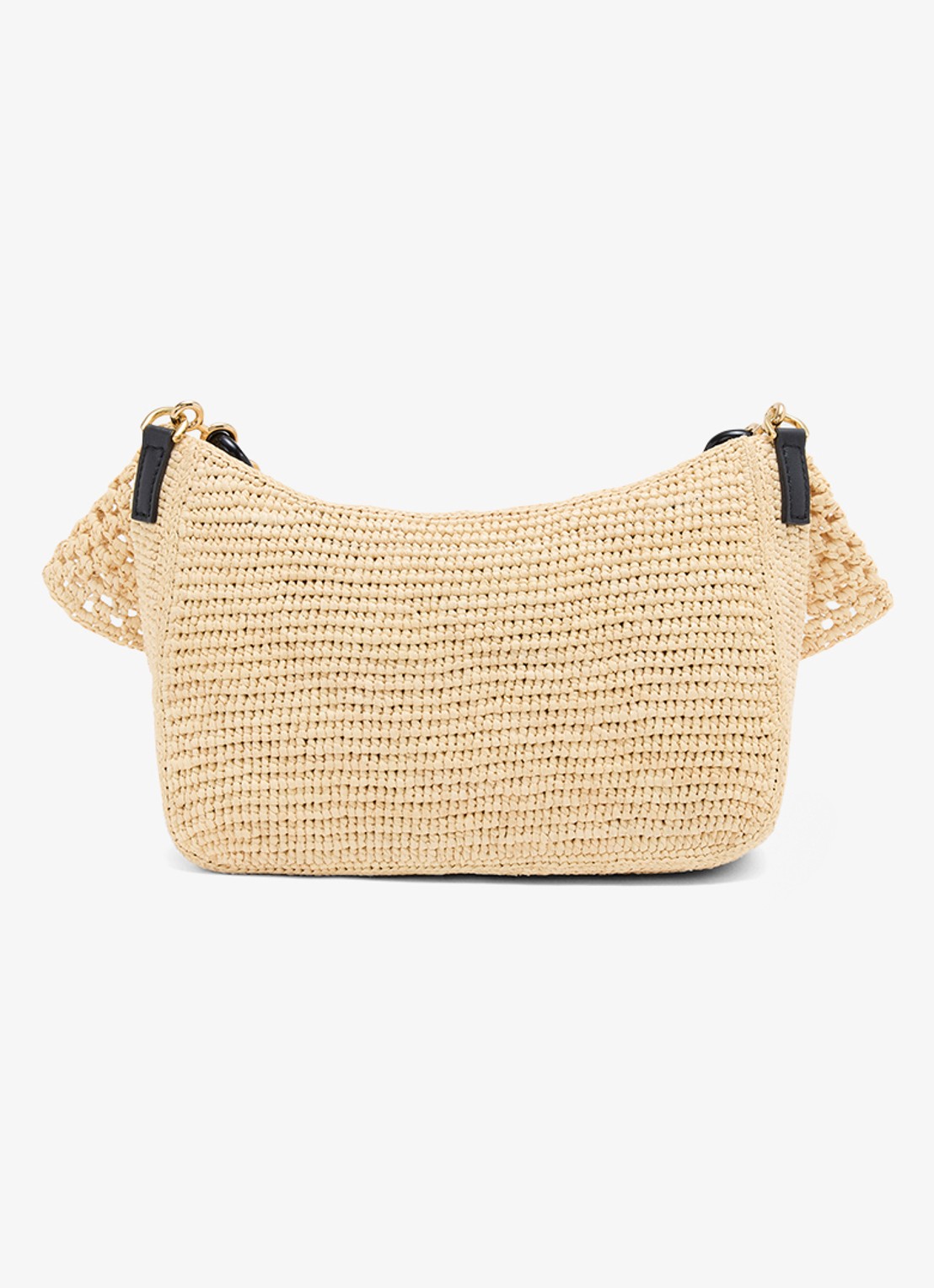 LOEWE Ola Medium schoudertas van raffia met kalfsleren details - achterkant 8 beige