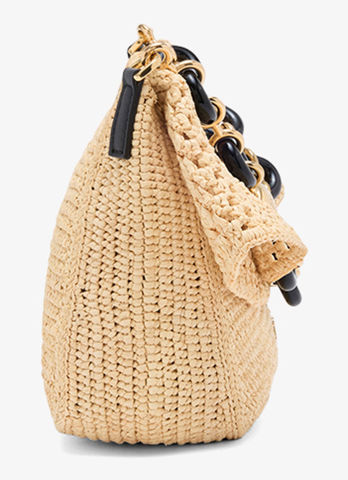 LOEWE Ola Medium schoudertas van raffia met kalfsleren details - detail 4 beige