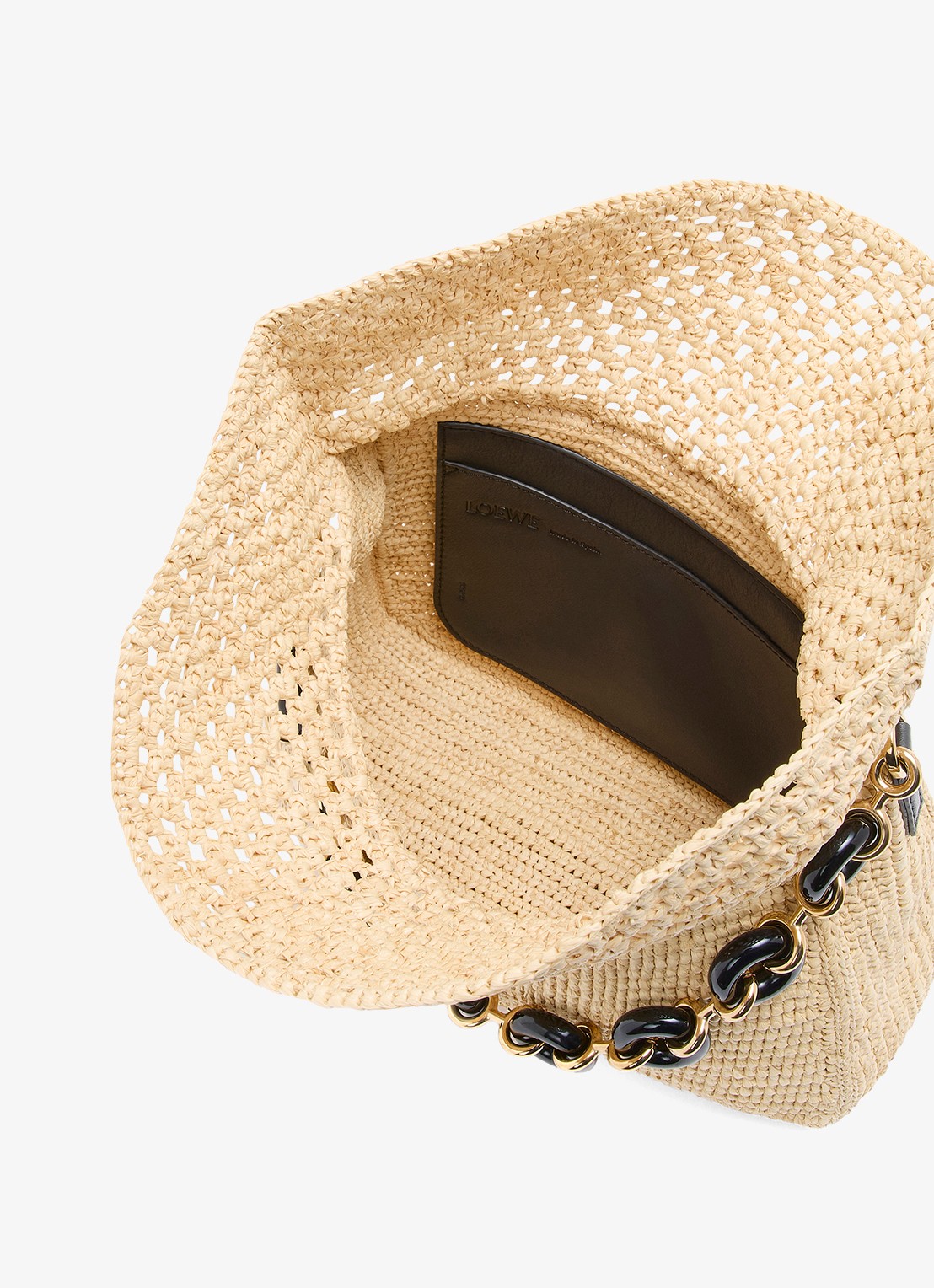 LOEWE Ola Medium schoudertas van raffia met kalfsleren details - detail 6 beige
