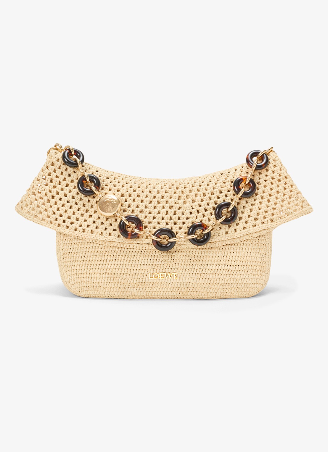LOEWE Ola Medium schoudertas van raffia - voorkant 6 beige