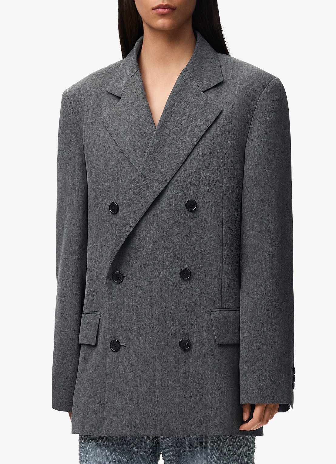 LOEWE Oversized double-breasted blazer van wol met uitneembare kraag - detail grijs