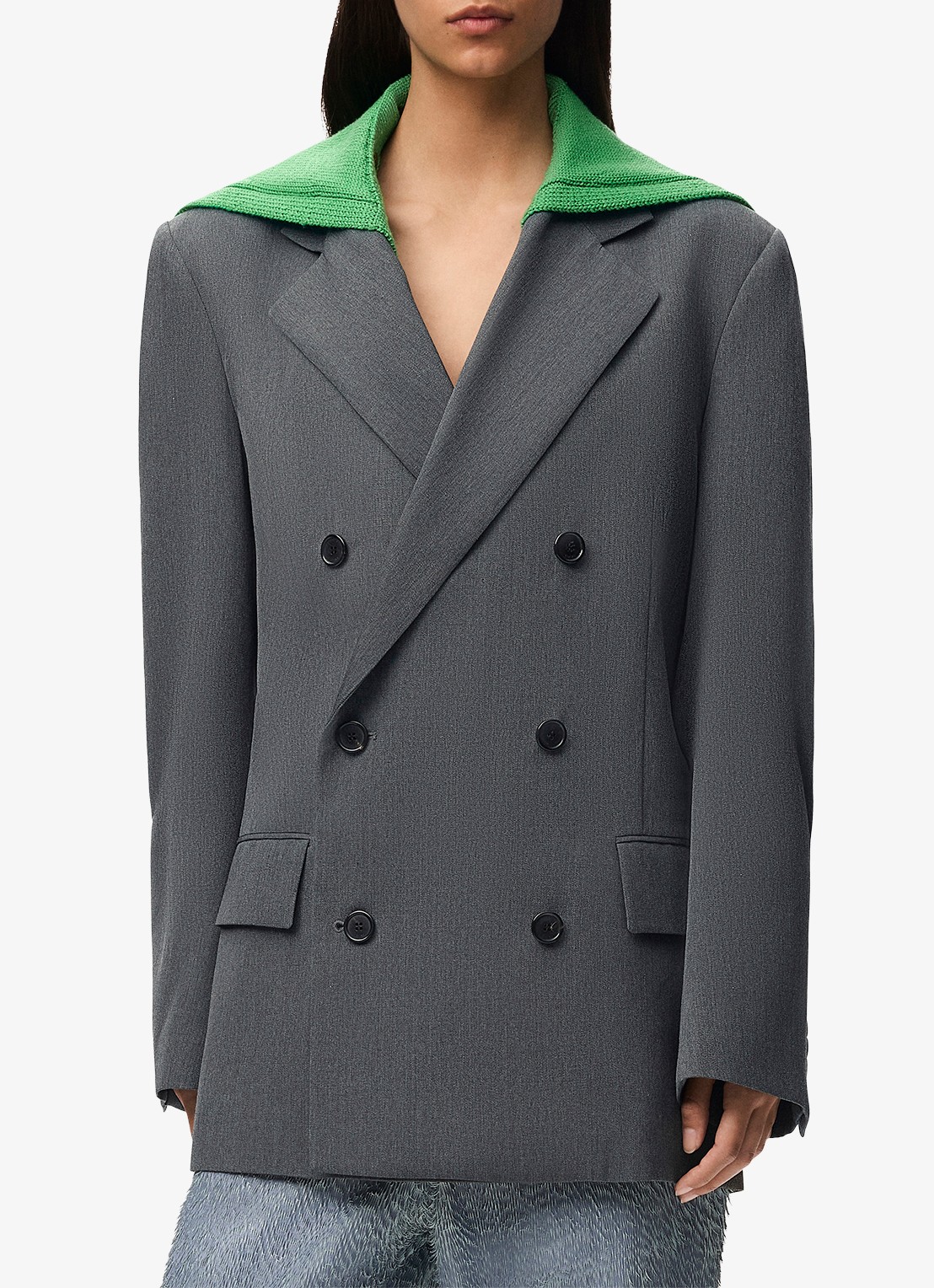 LOEWE Oversized double-breasted blazer van wol met uitneembare kraag - detail 2 grijs