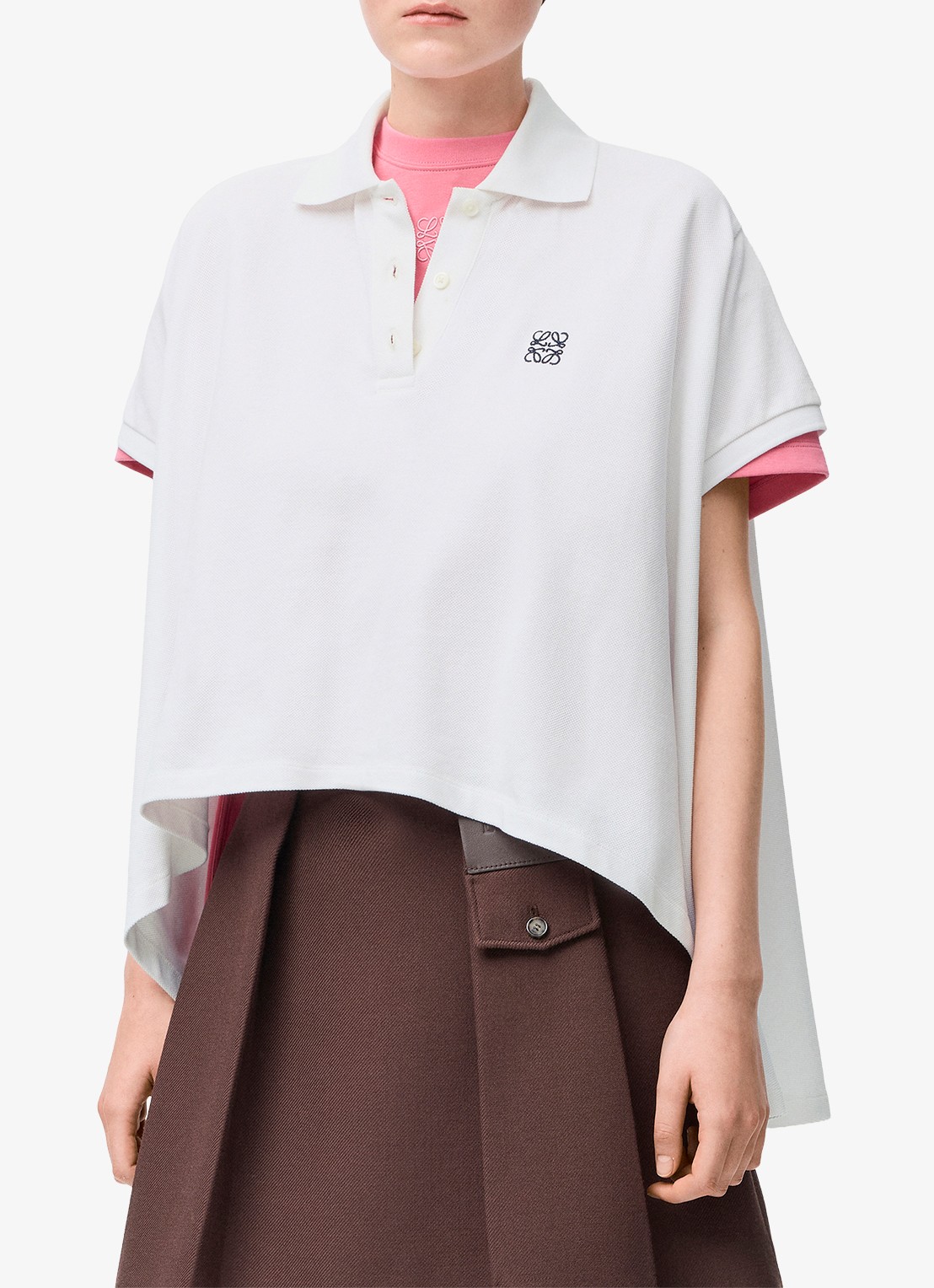 LOEWE Oversized polo met logoborduring en asymmetrische zoom - detail wit
