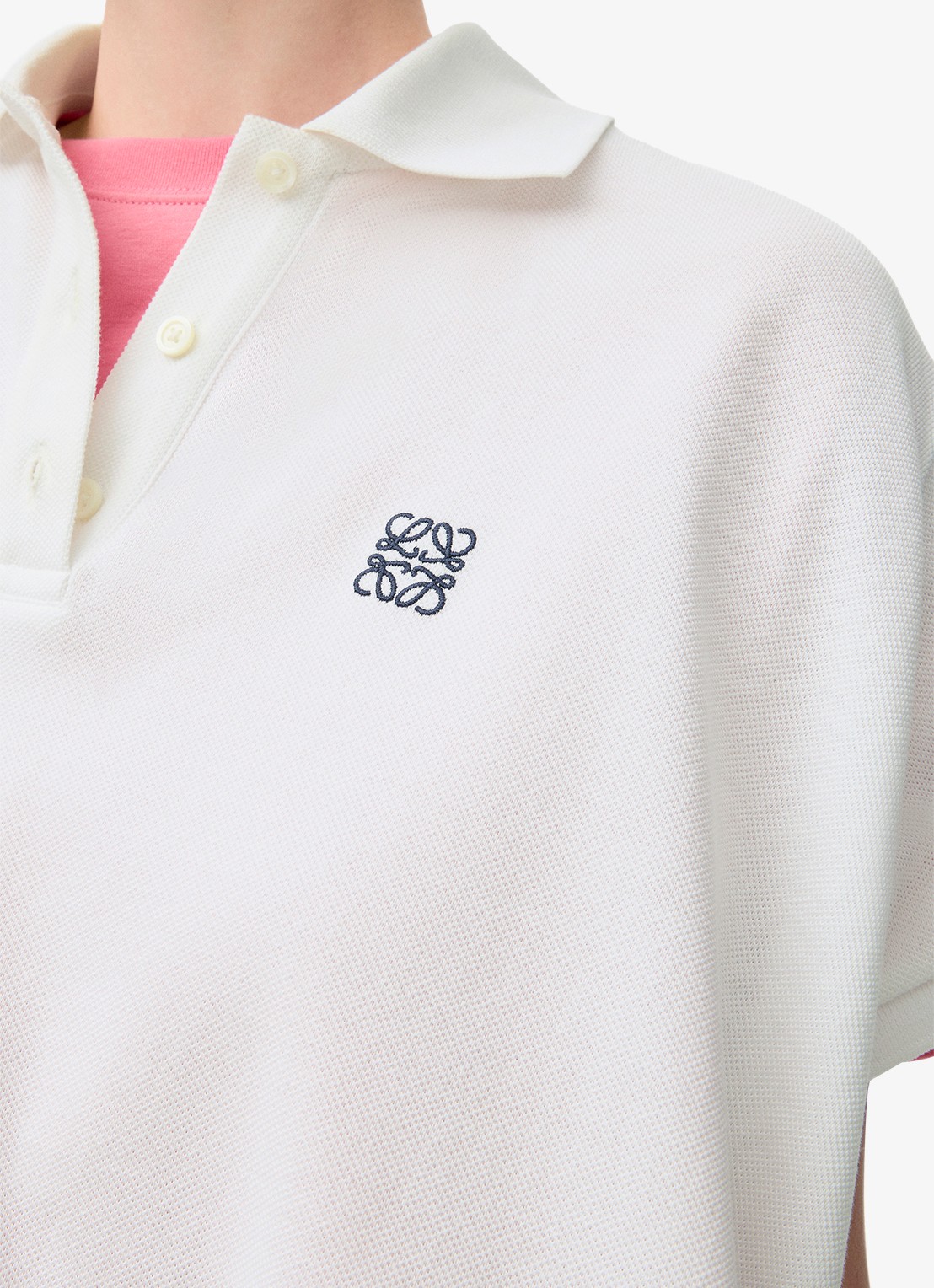LOEWE Oversized polo met logoborduring en asymmetrische zoom - detail 2 wit