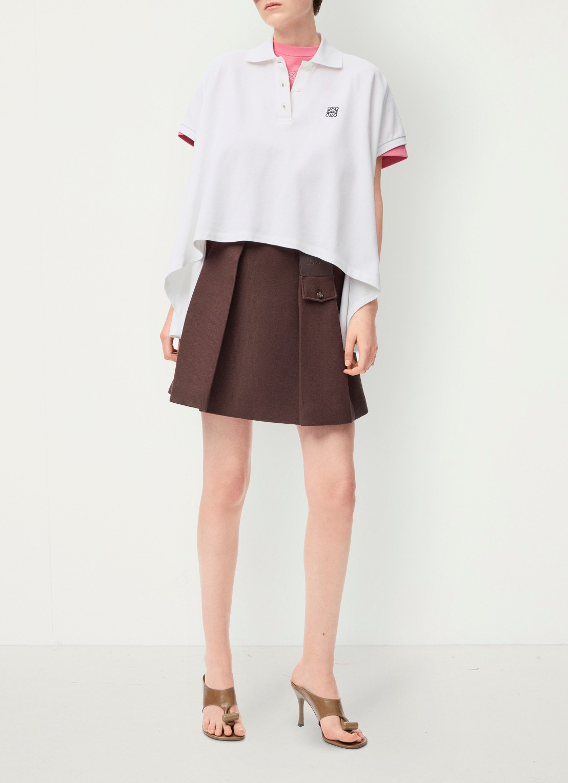 LOEWE Oversized polo met logoborduring en asymmetrische zoom - voorkant 5 wit