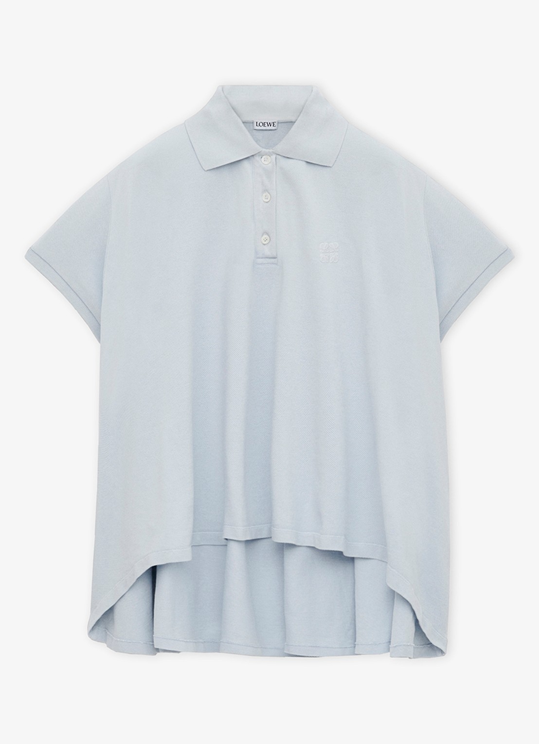 LOEWE Oversized polo met logoborduring en asymmetrische zoom - voorkant lichtblauw