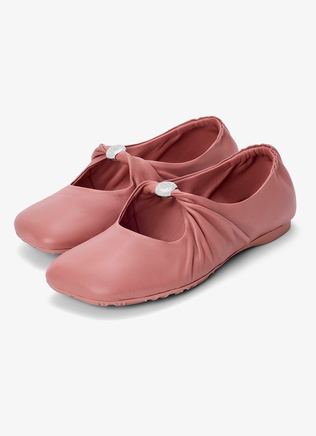 LOEWE Pebble Soft ballerina van lamsleer - voorkant 2 oudroze
