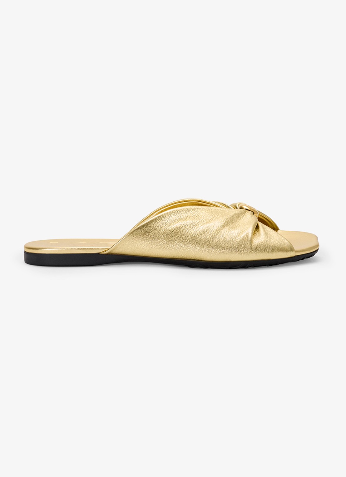 LOEWE Pebble Soft slipper van lamsleer met metallic finish - voorkant goud