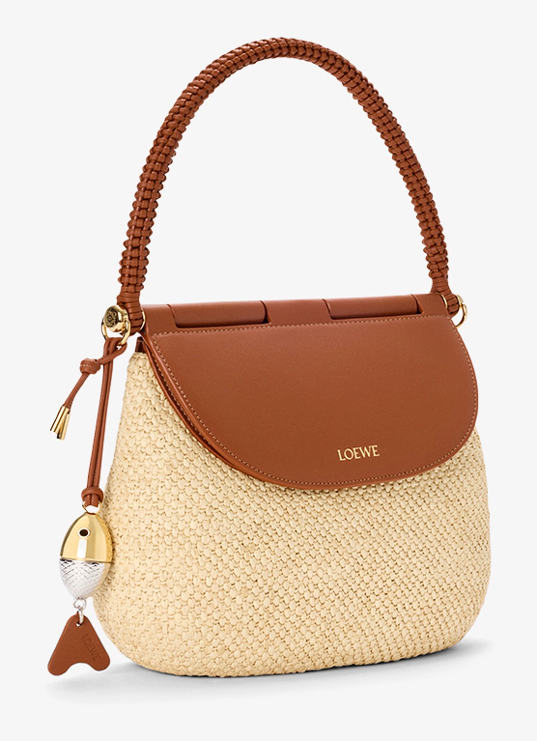 LOEWE Pescador Medium schoudertas van raffia met kalfsleren details - voorkant 8 beige
