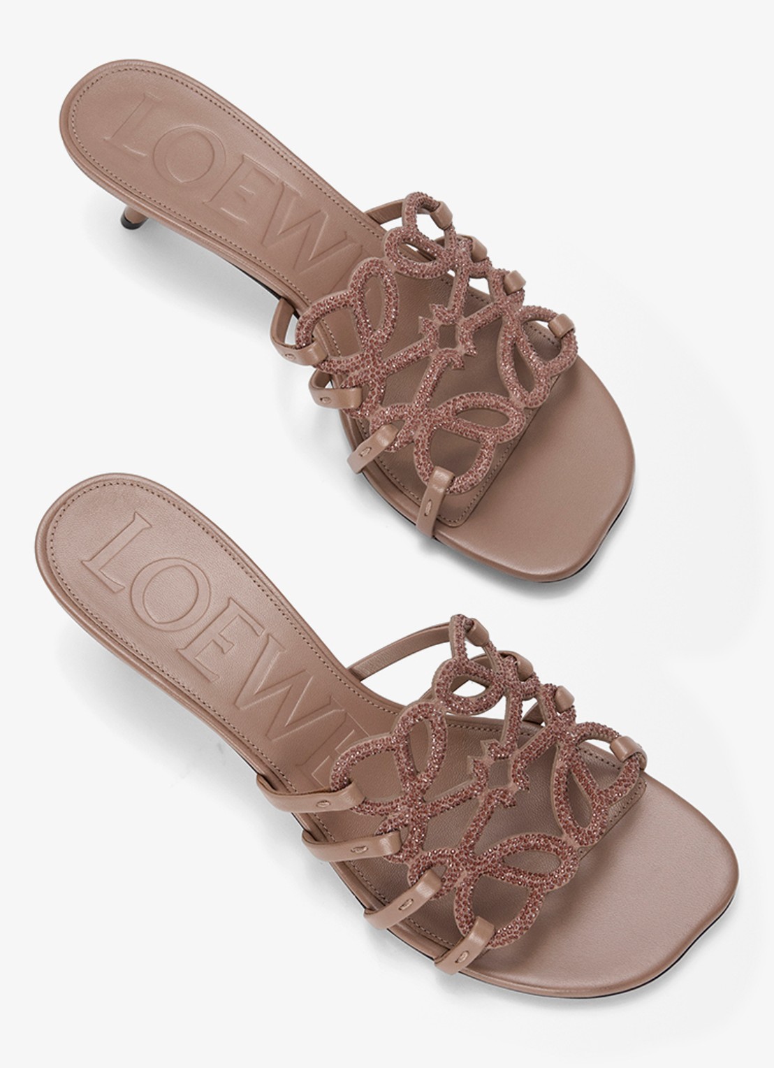 LOEWE Petal Anagram muiltje van geitenleer met strass - detail 3 taupe