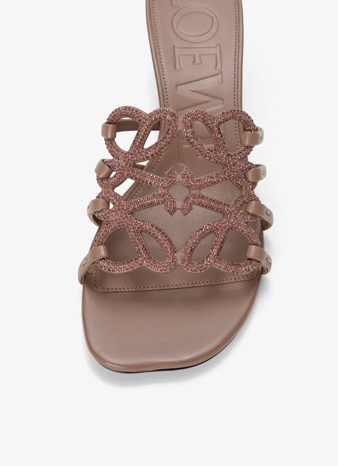 LOEWE Petal Anagram muiltje van geitenleer met strass - detail 4 taupe