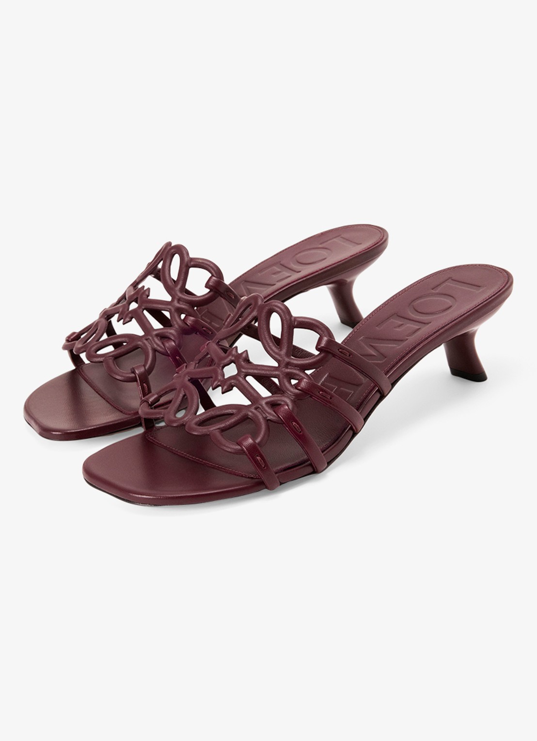 LOEWE Petal Anagram muiltje van kalfsleer - voorkant 2 bordeauxrood