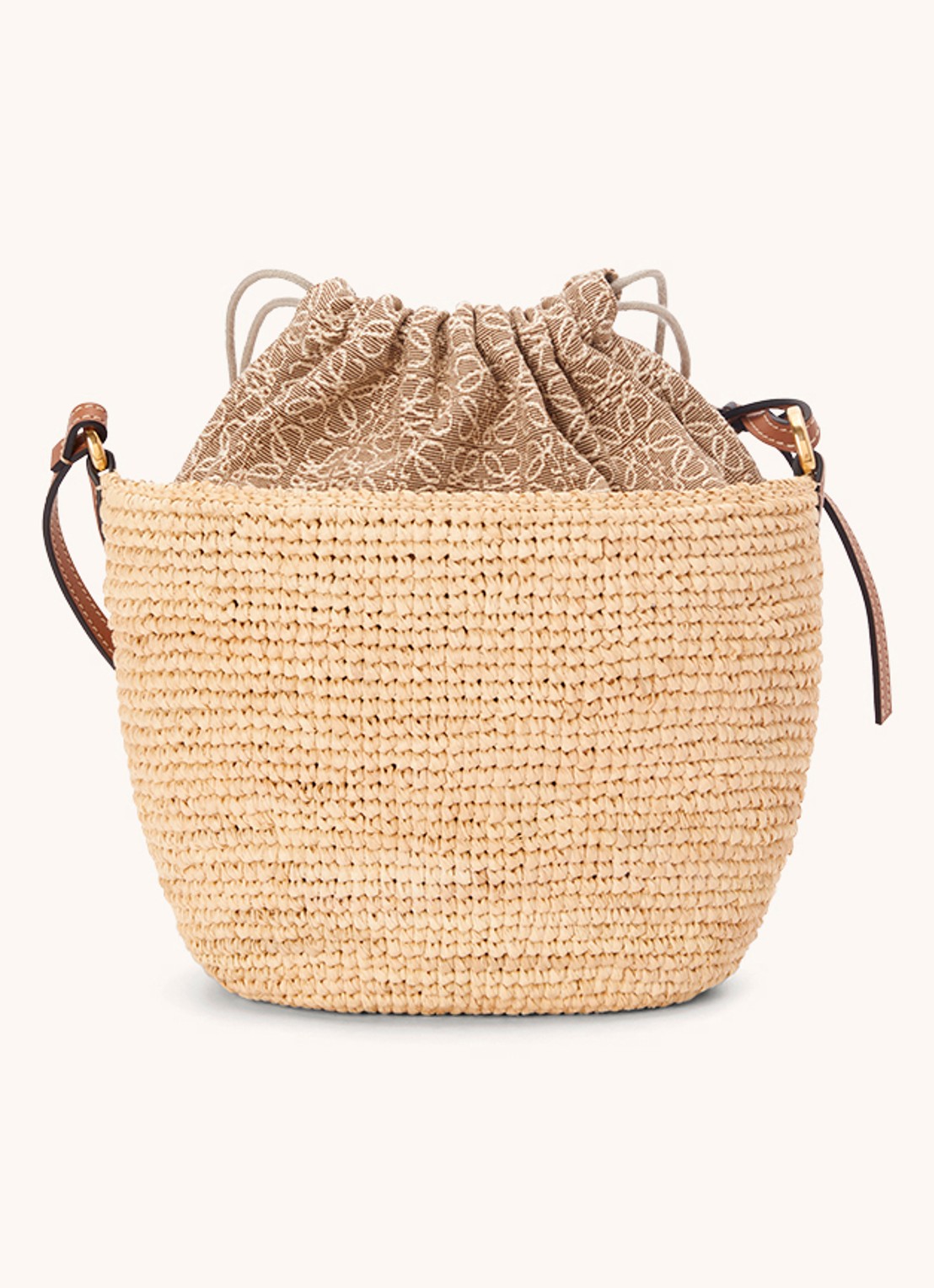 LOEWE Pochette schoudertas van raffia met kalfsleren details - achterkant 6 creme