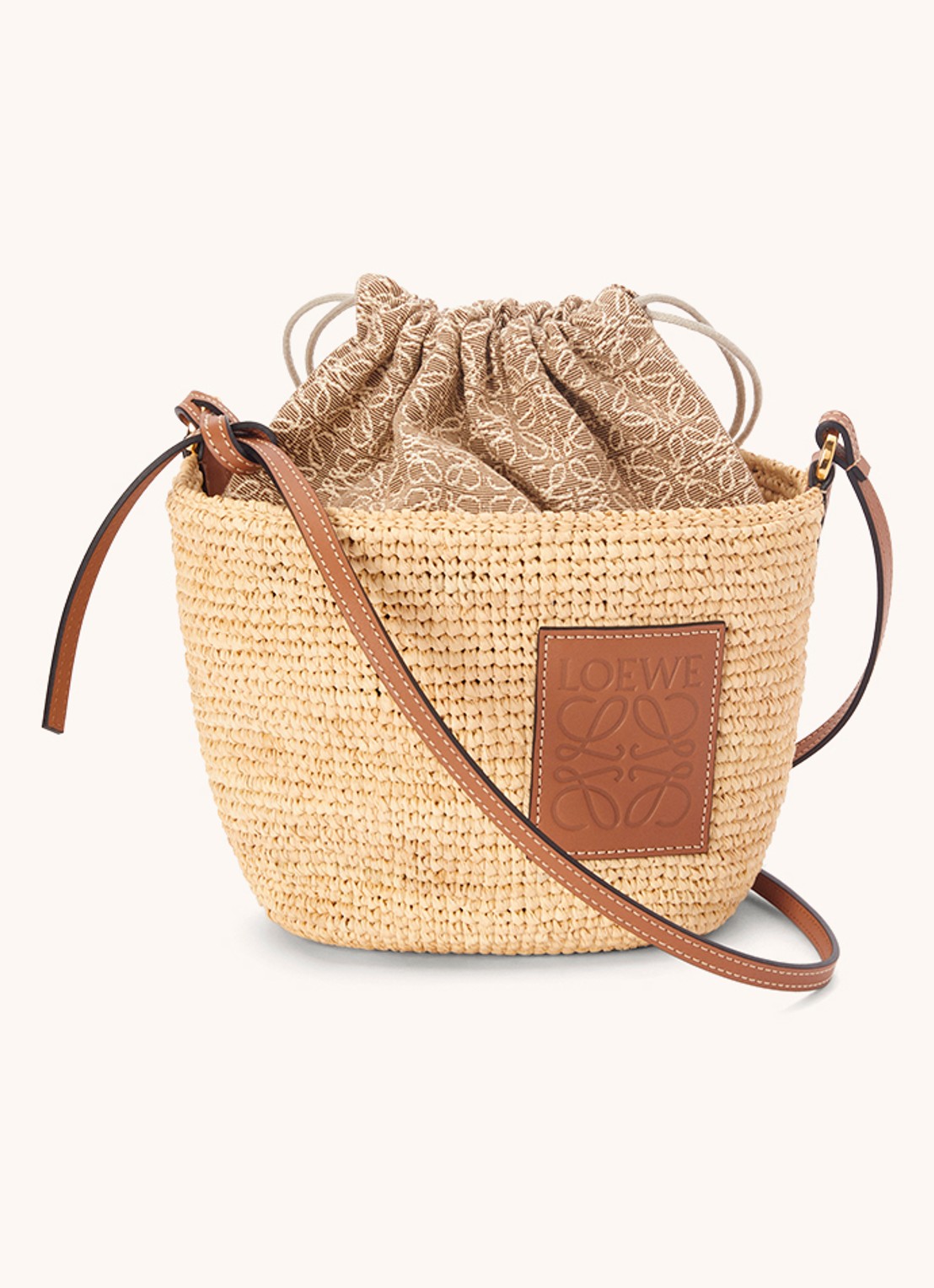LOEWE Pochette schoudertas van raffia met kalfsleren details - voorkant 4 creme