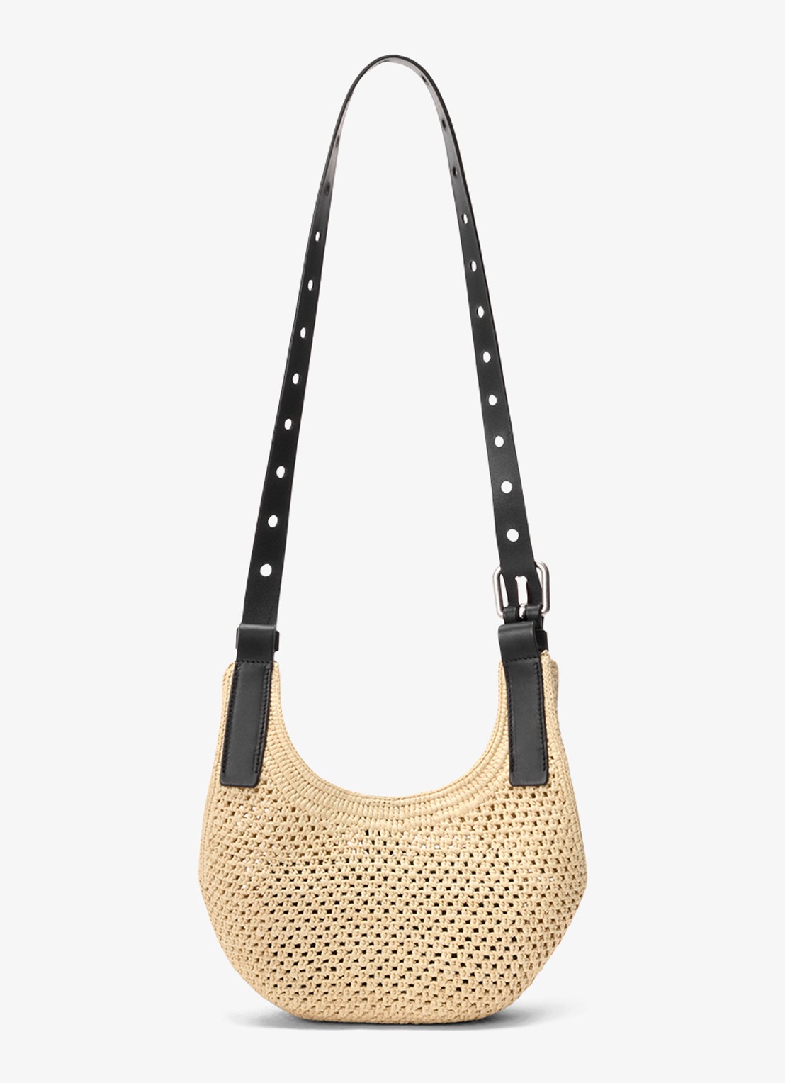 LOEWE Punch Hole Mini crossbodytas van raffia - achterkant beige