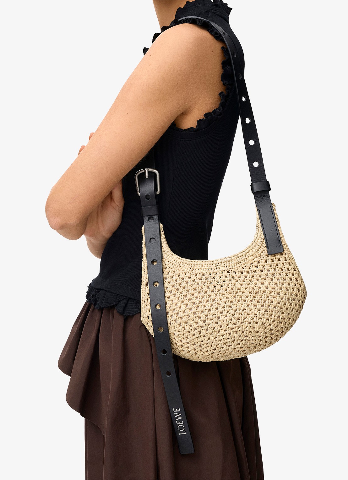 LOEWE Punch Hole Mini crossbodytas van raffia - detail 5 beige