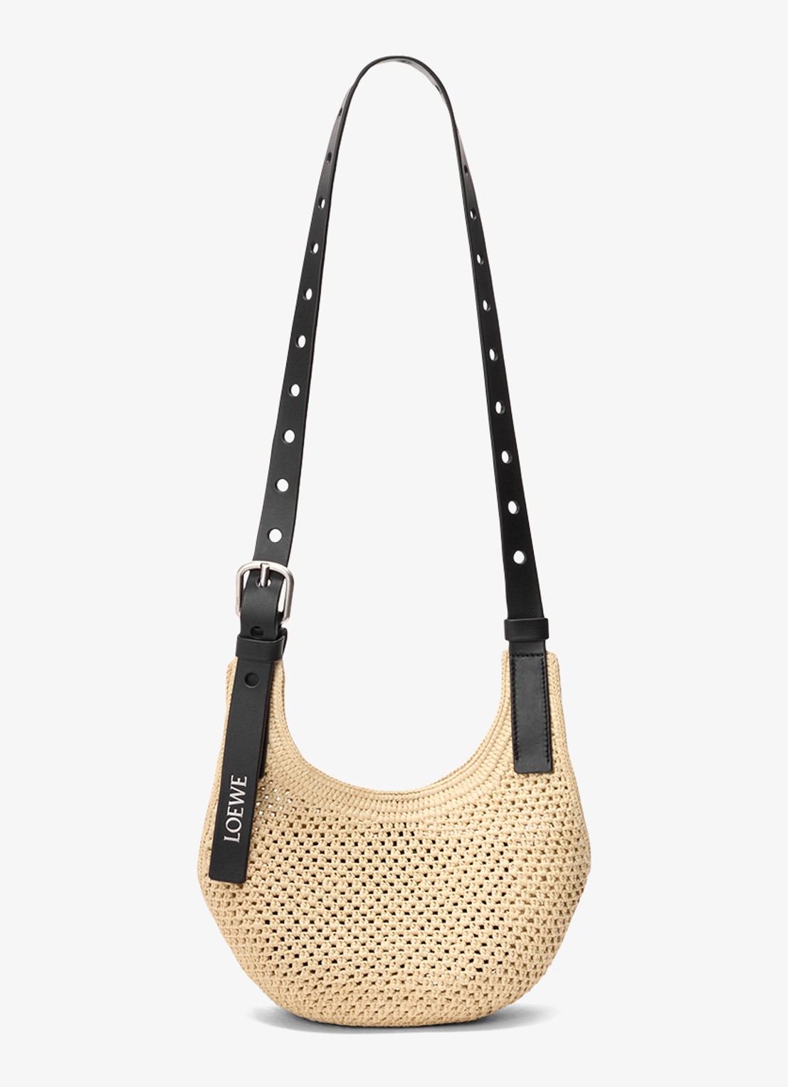 LOEWE Punch Hole Mini crossbodytas van raffia - voorkant 6 beige