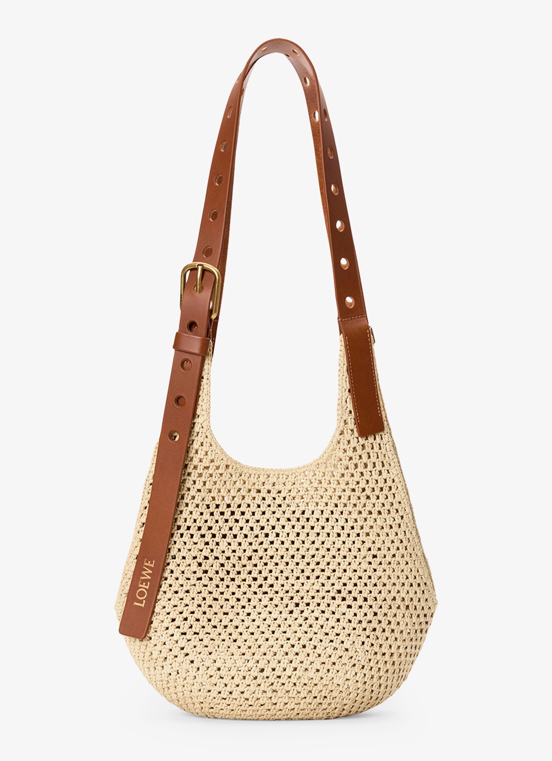 LOEWE Punch Hole Small schoudertas van raffia - voorkant 4 beige