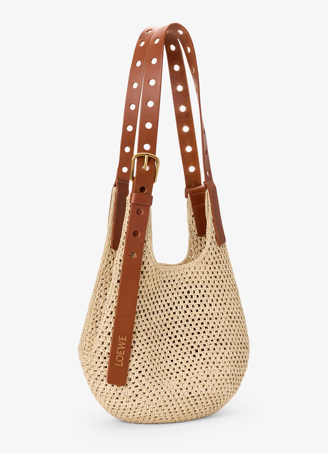 LOEWE Punch Hole Small schoudertas van raffia - voorkant 5 beige