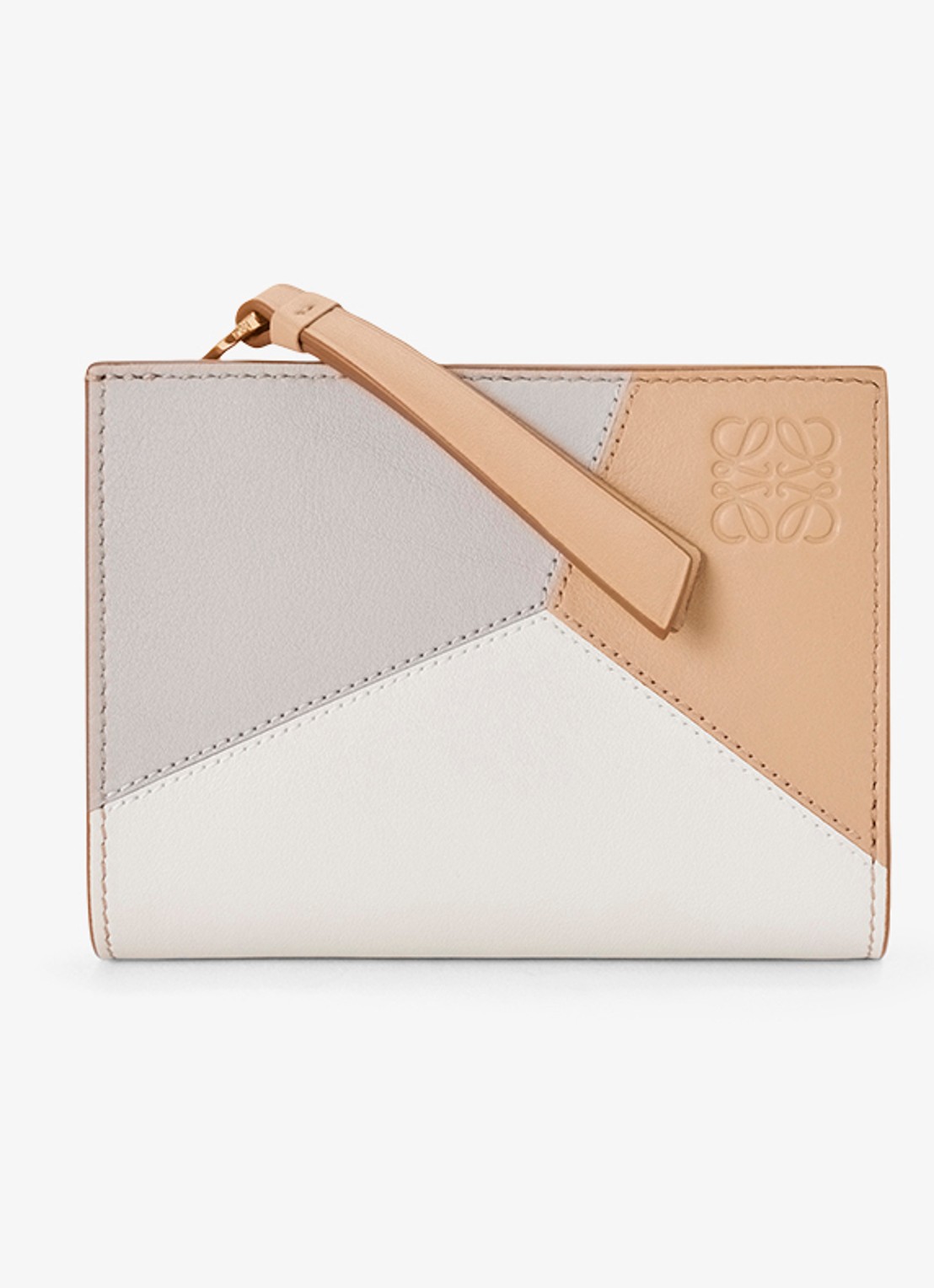 LOEWE Puzzle Compact portemonnee van kalfsleer - voorkant gebroken wit