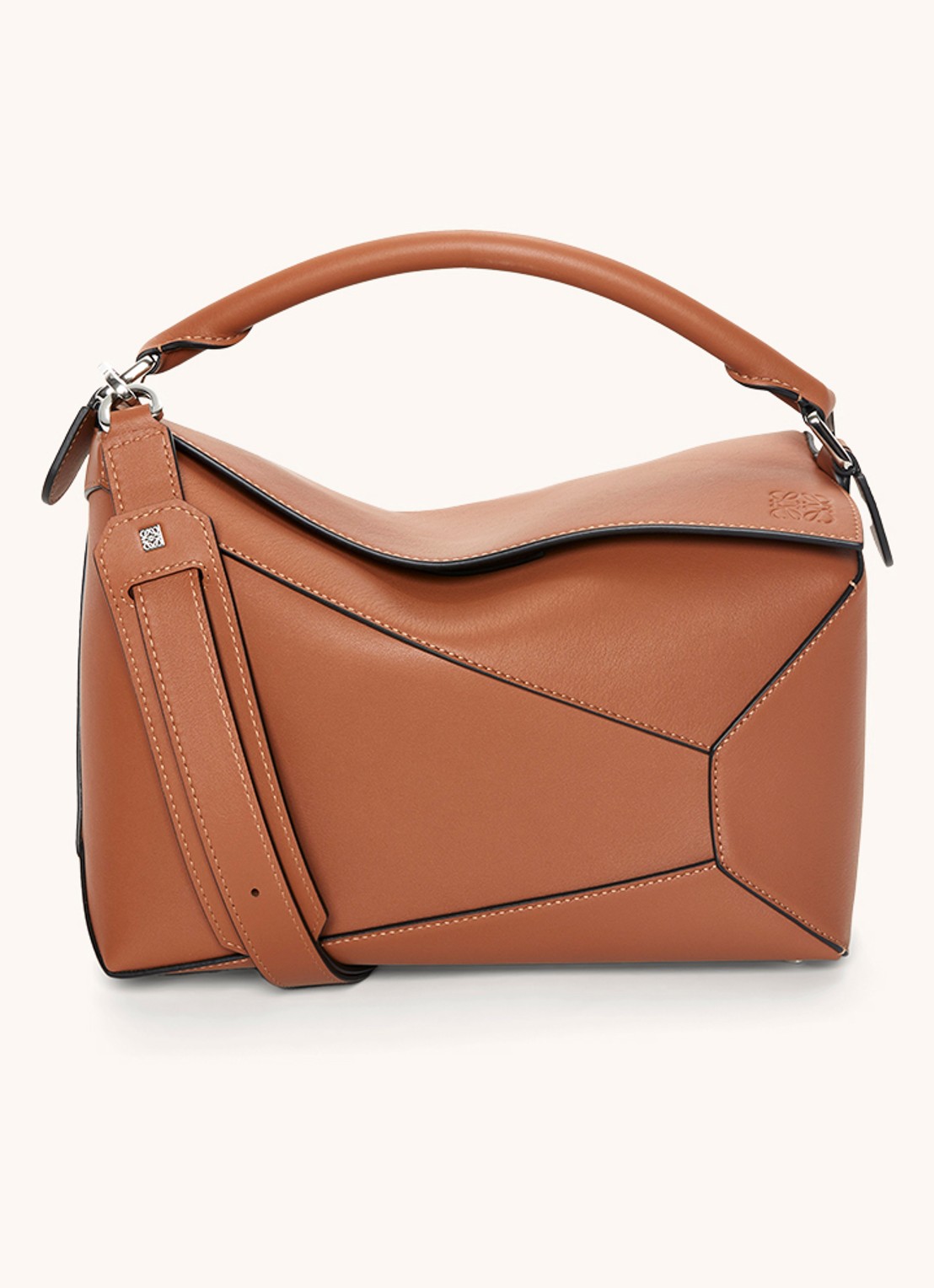 LOEWE Puzzle Edge handtas van kalfsleer - voorkant 7 cognac