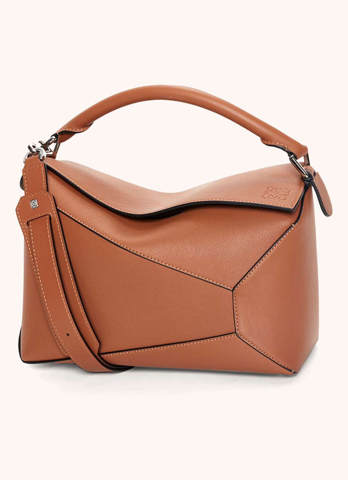 LOEWE Puzzle Edge handtas van kalfsleer - voorkant 8 cognac