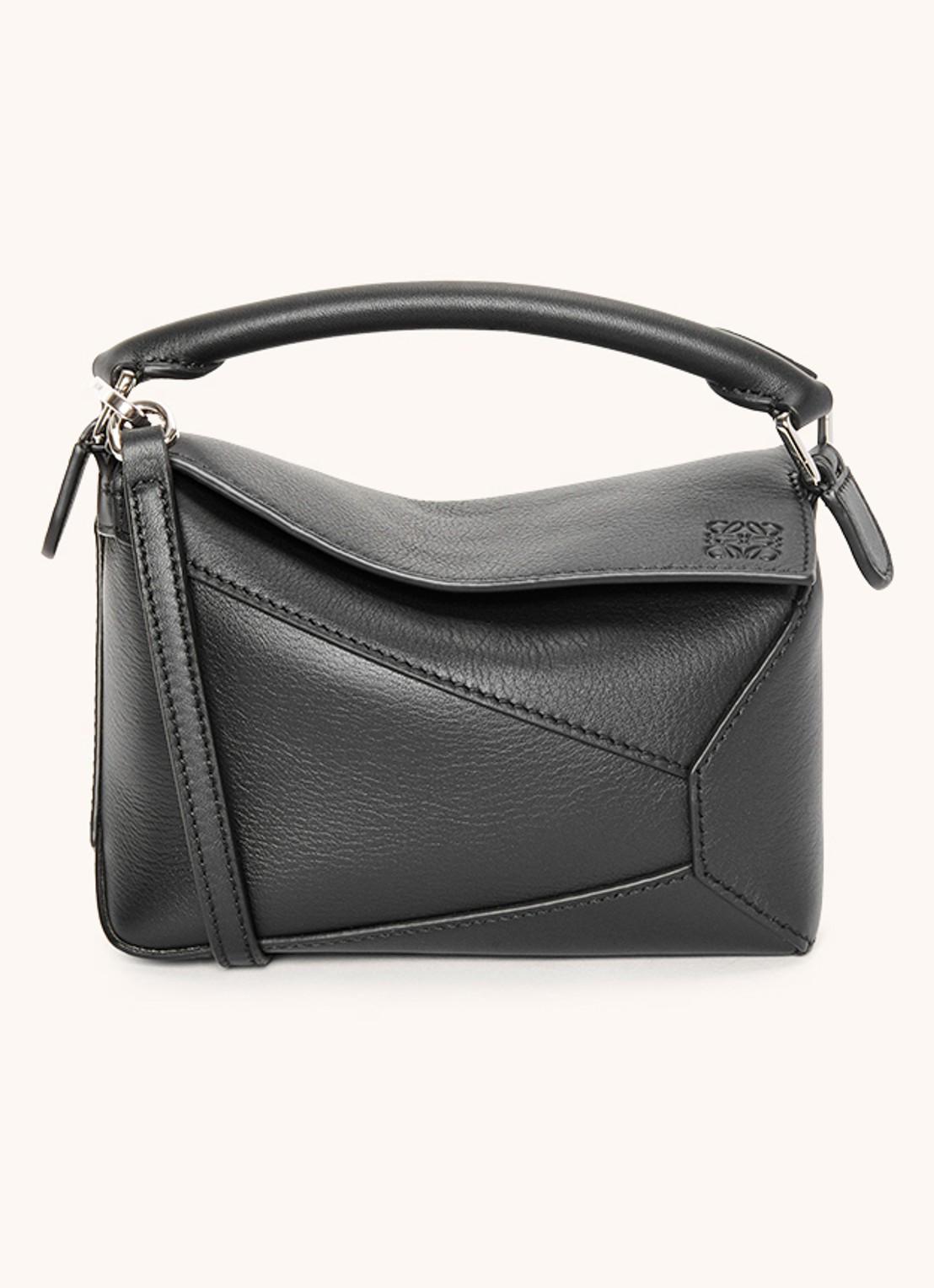 LOEWE Puzzle Edge Mini handtas van kalfsleer - voorkant 6 zwart
