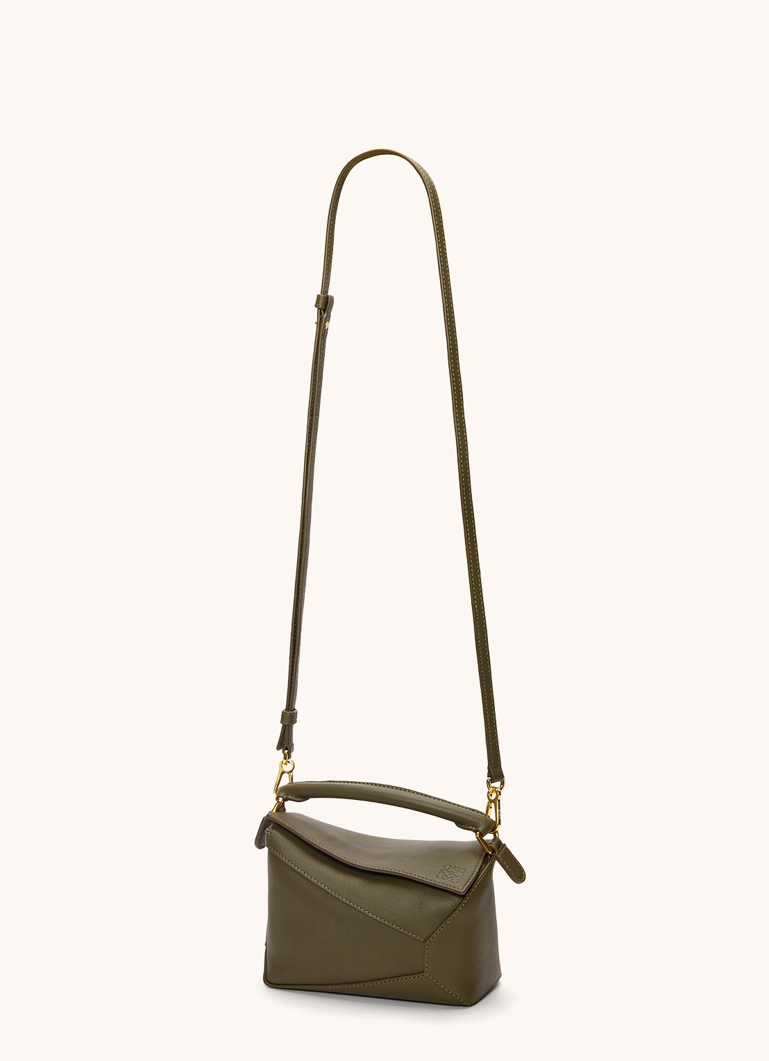LOEWE Puzzle Edge Mini handtas van kalfsleer - detail 3 bronsgroen