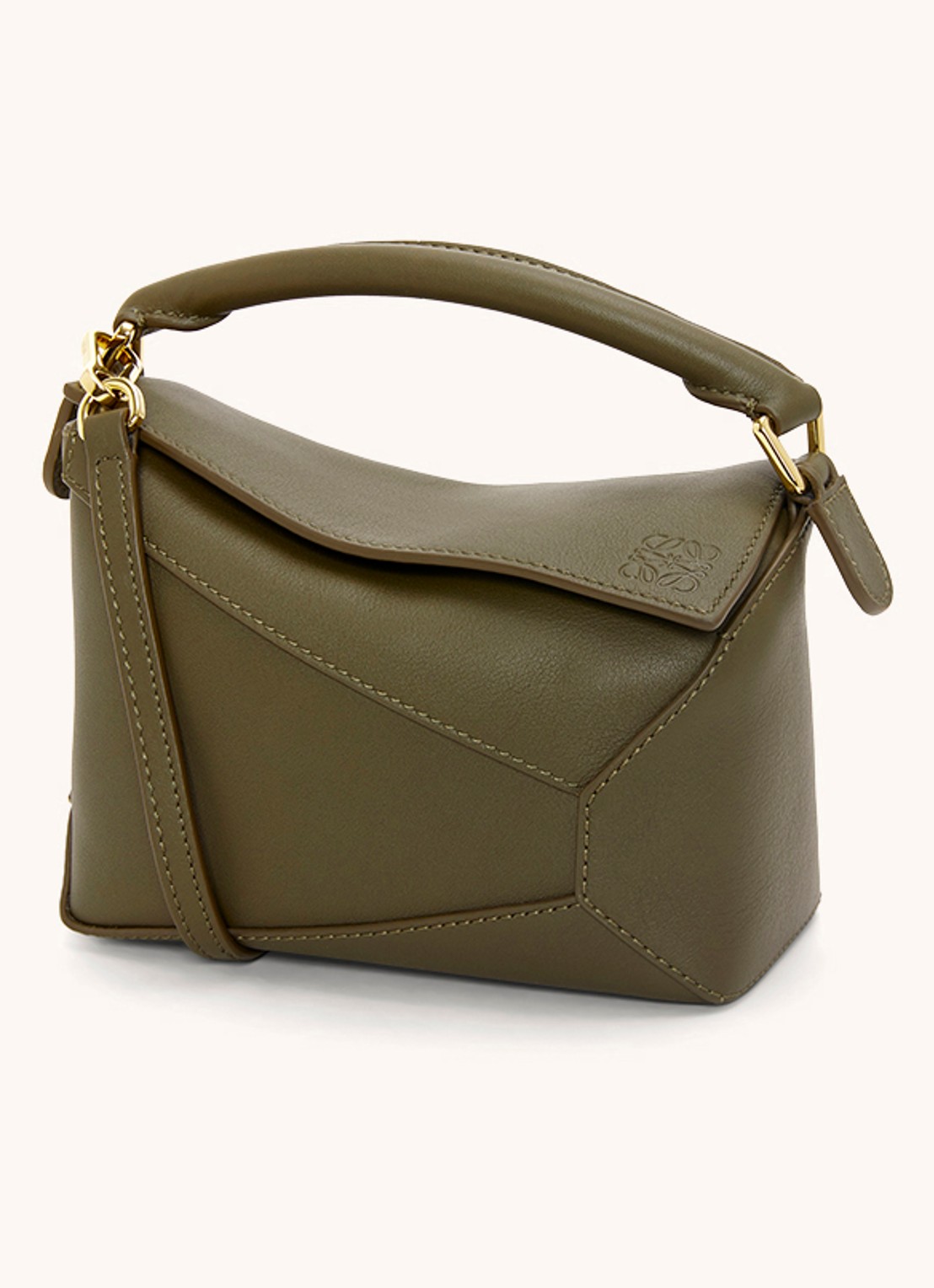 LOEWE Puzzle Edge Mini handtas van kalfsleer - voorkant 6 bronsgroen