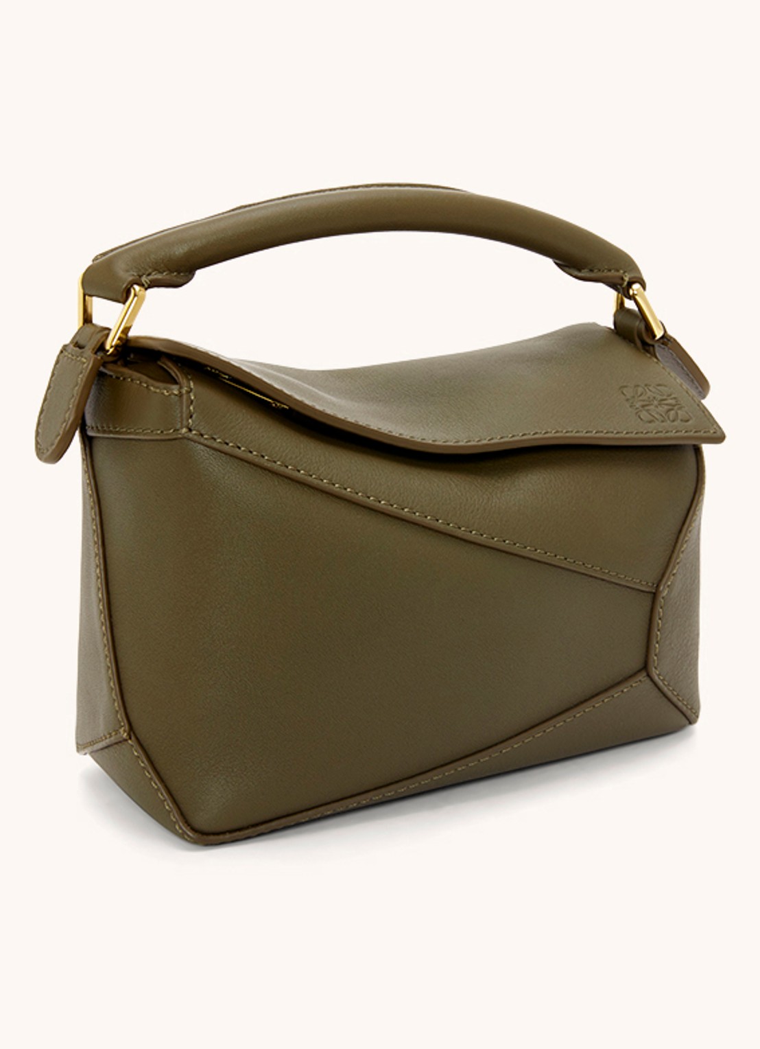 LOEWE Puzzle Edge Mini handtas van kalfsleer - voorkant 7 bronsgroen